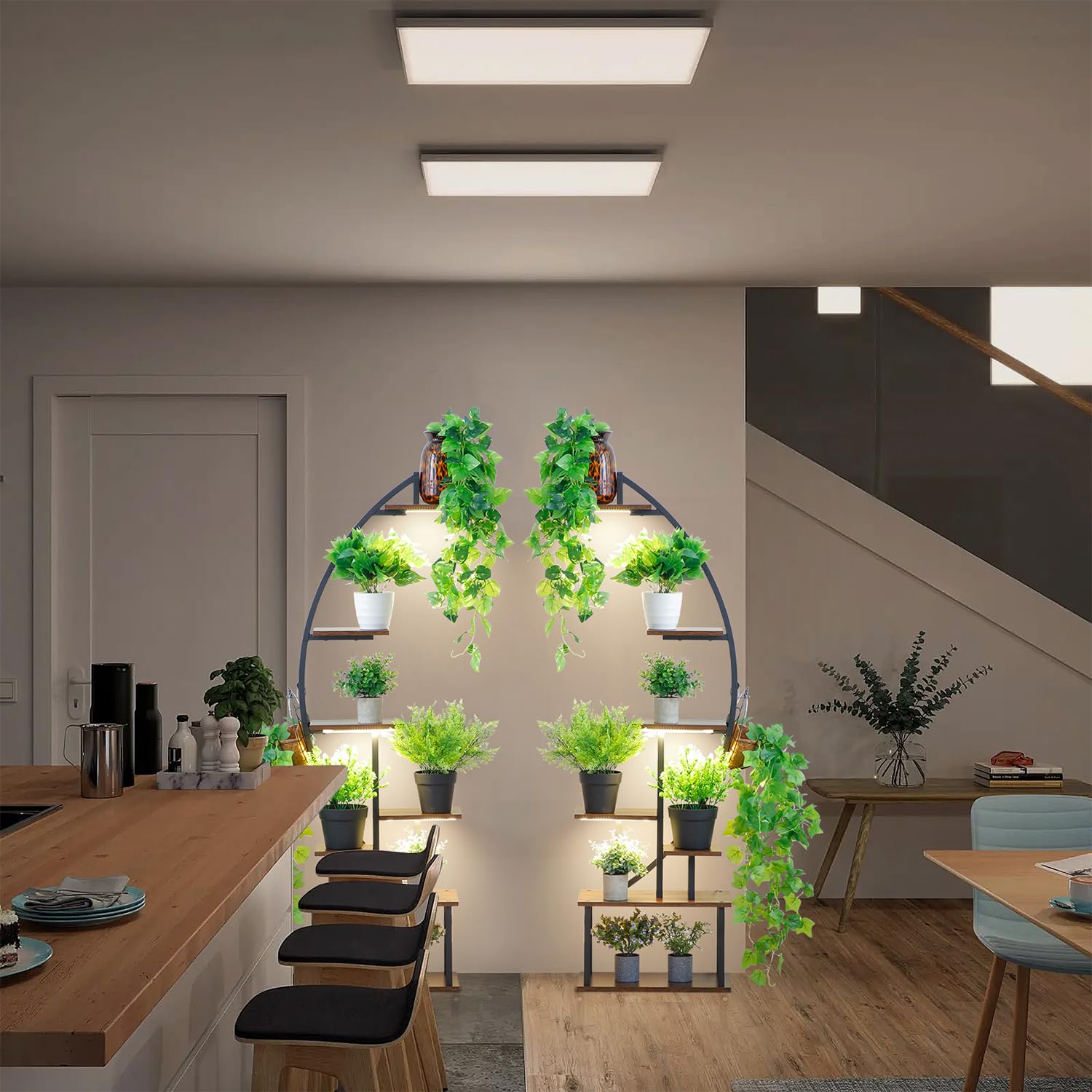 2 Pack Plant Stand Indoor with Growing Light, 7 Tier Tall Metal, Half Moon Shape Large Plant Shelf
