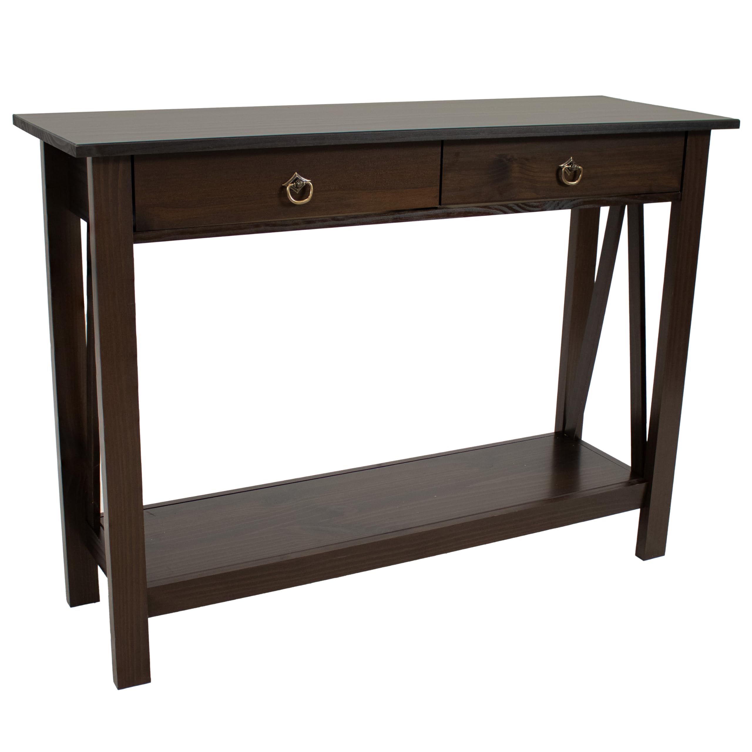 Sunnydaze Console Table for Entryway with Drawers - 31" H Solid Pine Sofa Table with Shelf for Living Room - Dark Brown