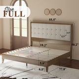 Wood Platform Bed Frame Full Size Upholstered Tufted Headboard/Solid Wood Bed No