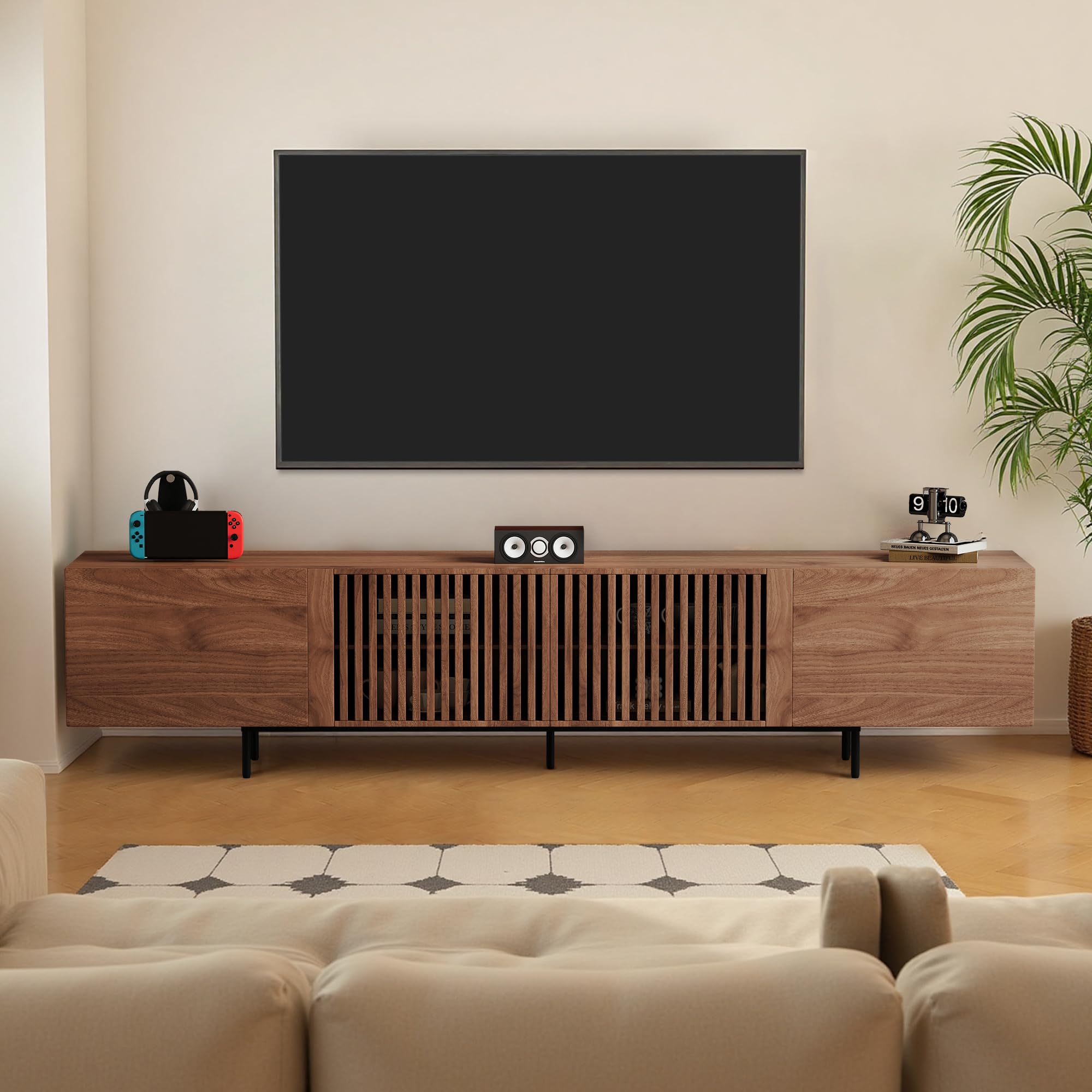 94.5" Mid-Century Modern Walnut TV Stand for TVs up to 80"