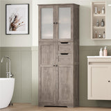 67'' Bathroom Cabinet, Kitchen Pantry Cabinet with Glass Doors and Shelves,