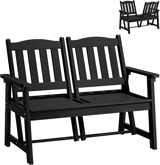 Outdoor Bench, 2-Person Weatherproof Garden Bench with Adjustable Backrest