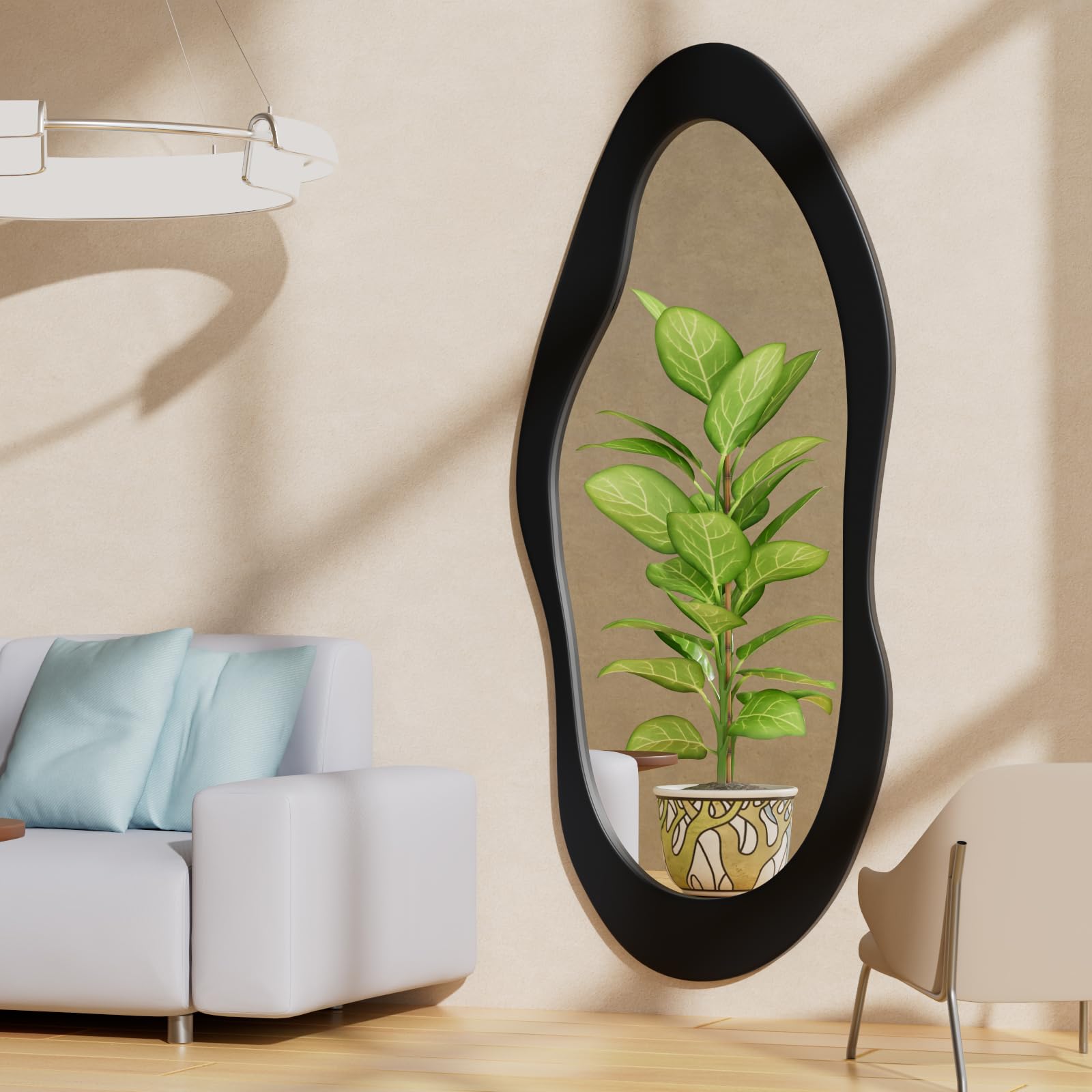 55" x 24" Irregular Wavy Full Length Mirror - Wall Mounted Wooden Frame