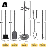 5 Pieces Fireplace Tools Set, Wrought Iron with Silver Pattern Fireplace Accessories Set