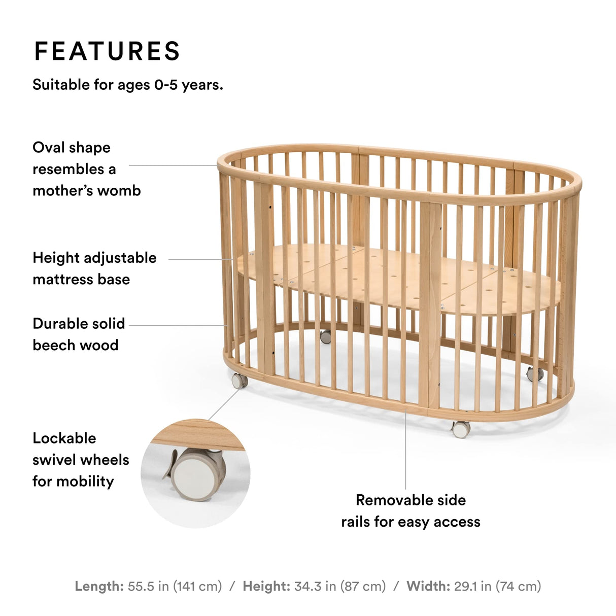 Stokke Sleepi Bed V3, Natural - Suitable for Ages 0-5 Years Old - Adjustable, Stylish & Flexible - Sturdy Beech Wood Frame