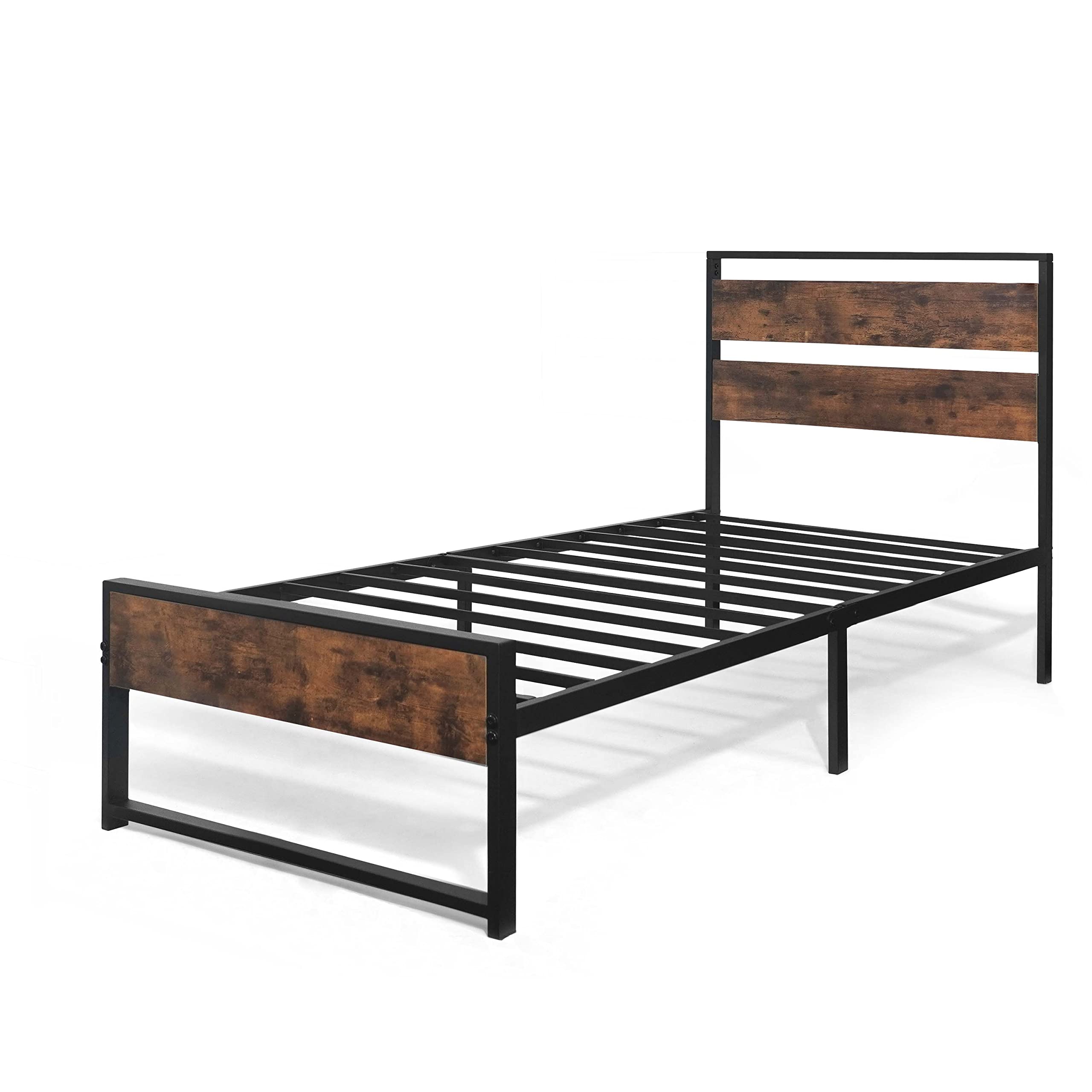 with Wooden Headboard and Footboard, Metal Platform Bed with Premium Steel Frame,