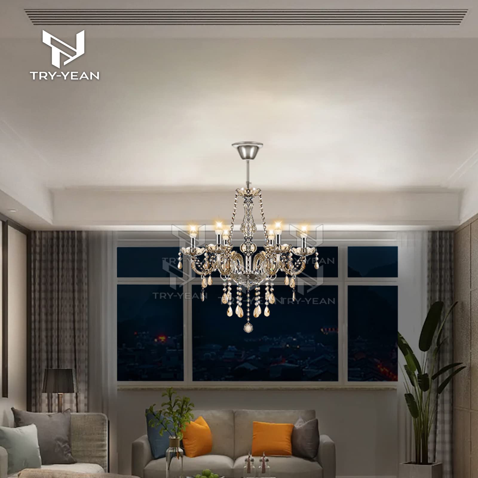 Adjustable 6 Lights Chandelier Cognac K5 Crystal Chandelier Hanging Ceiling