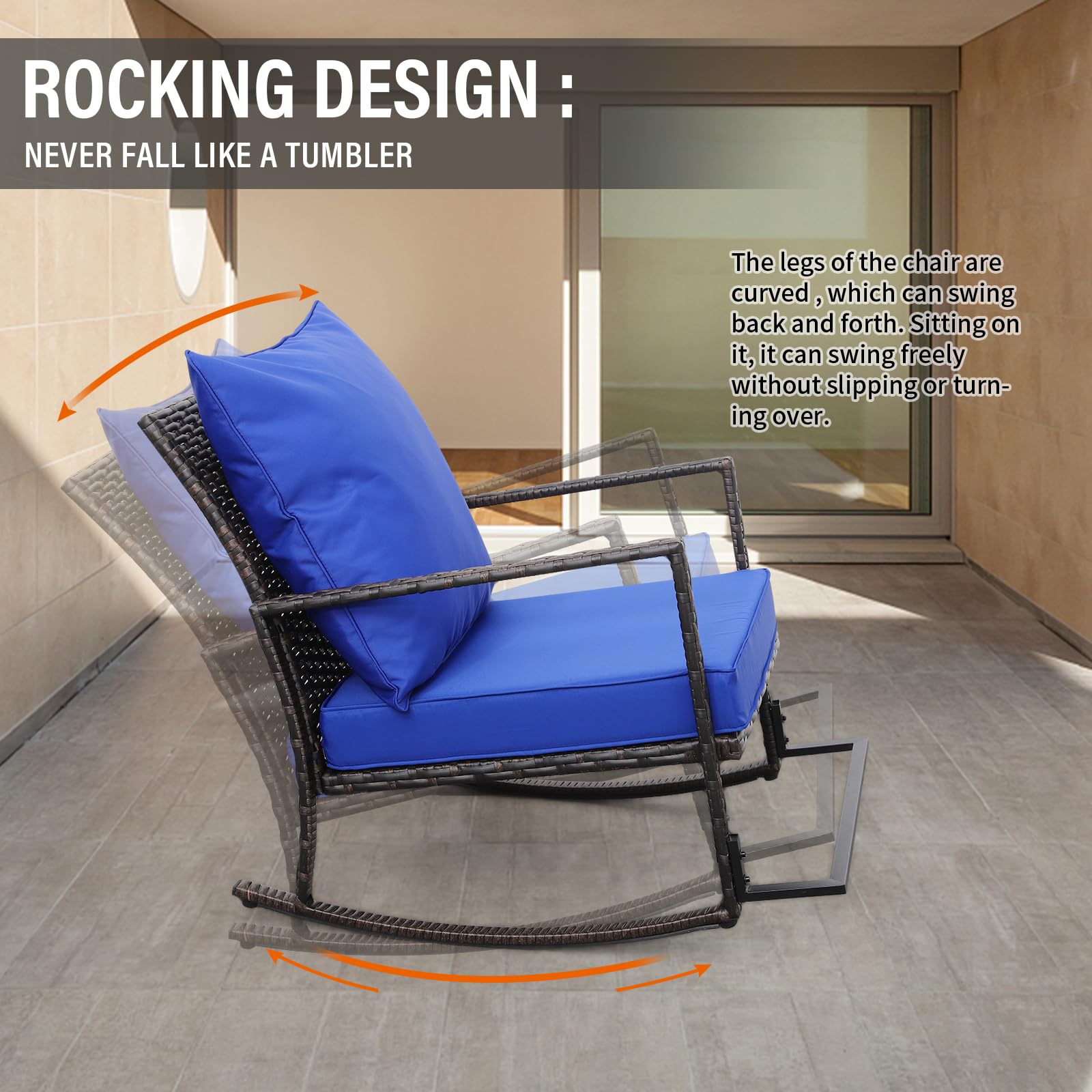 3 Piece Outdoor Furniture with Rocking Chairs Patio  Wickea Includes NonSlip Cushions
