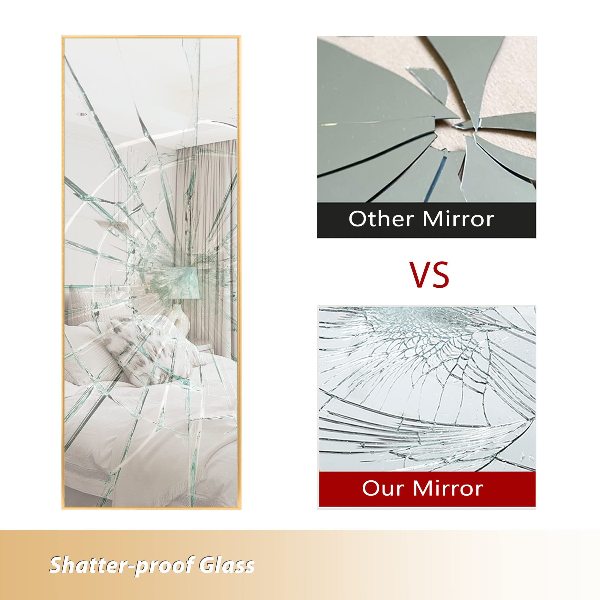 Full Length Mirror with Gold Aluminum Frame - 59" x 16" Wall Mounted or Standing