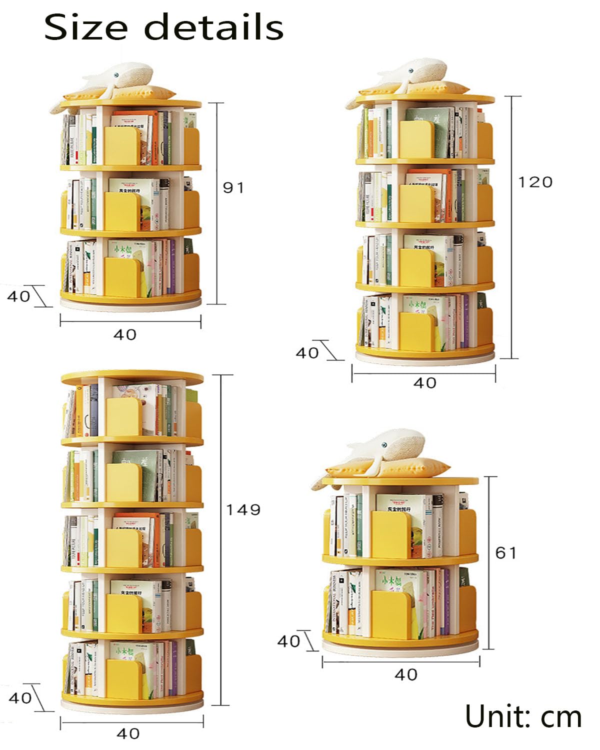JSWHYBD 2/3/4/5 Tiers 360° Rotating Bookshelf Revolving Swivel Tall Bookcase Student Storage Picture Book Rack Floor-Standing Narrow Corner Display Shelf Book Organizer for Bedroom Living Room Office