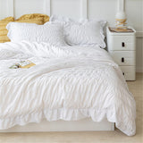 White Ruffled Bedding-2 Pieces Twin Seersucker Duvet Cover Textured Stripe Style, Soft