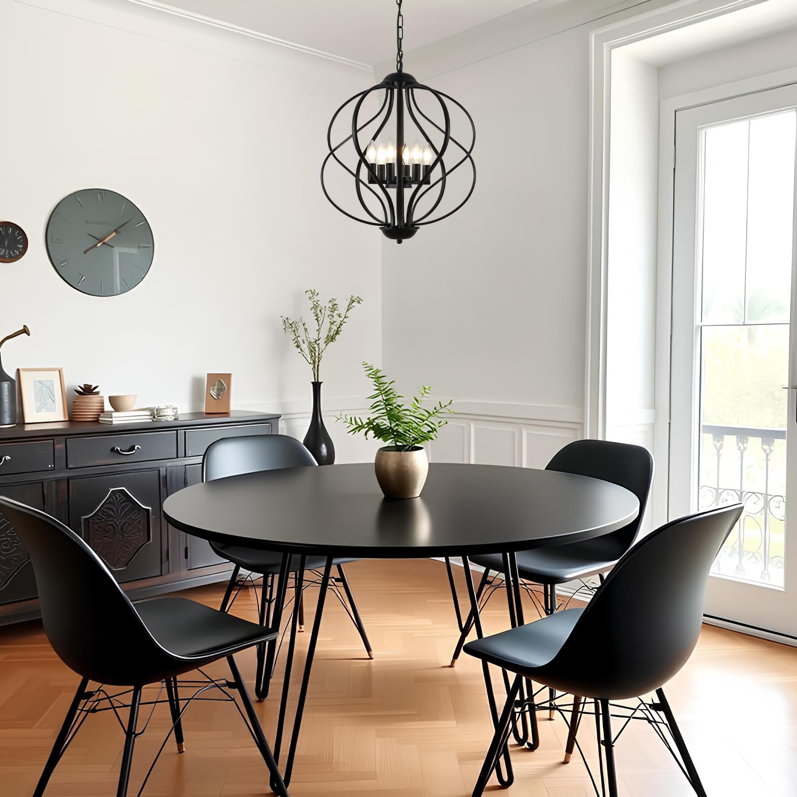 6-Light Black Chandelier, 18.9'' Modern Hanging Pendant Lights Kitchen Island