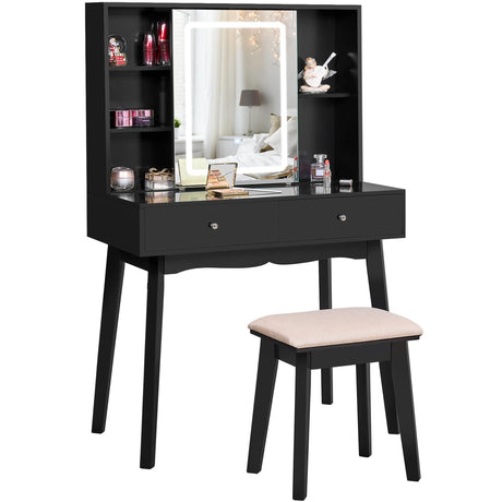 Vanity Desk with Mirror and Lights,Makeup Vanity Black Vanity Set Makeup Desk with 3