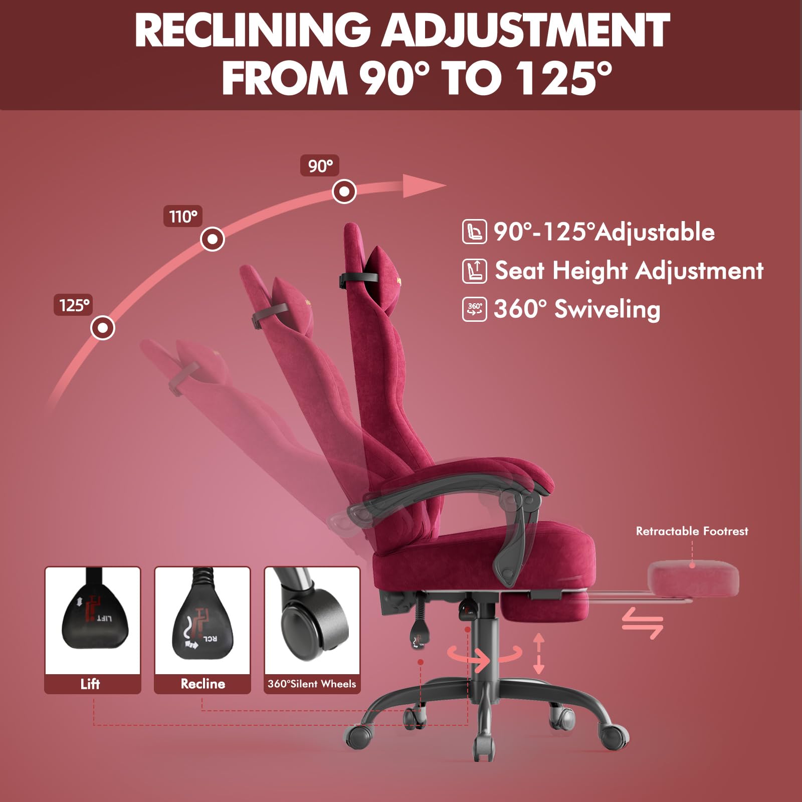 Ergonomic Gaming Chair with Footrest and Massage Lumbar Support