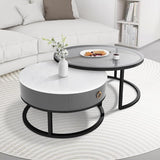 27.5 Inch Round Wood Tables 2 Pack, Small Coffee Tables for Small Spaces, Coffee Tables