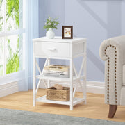Modern White Nightstand, Narrow Small Night Stand