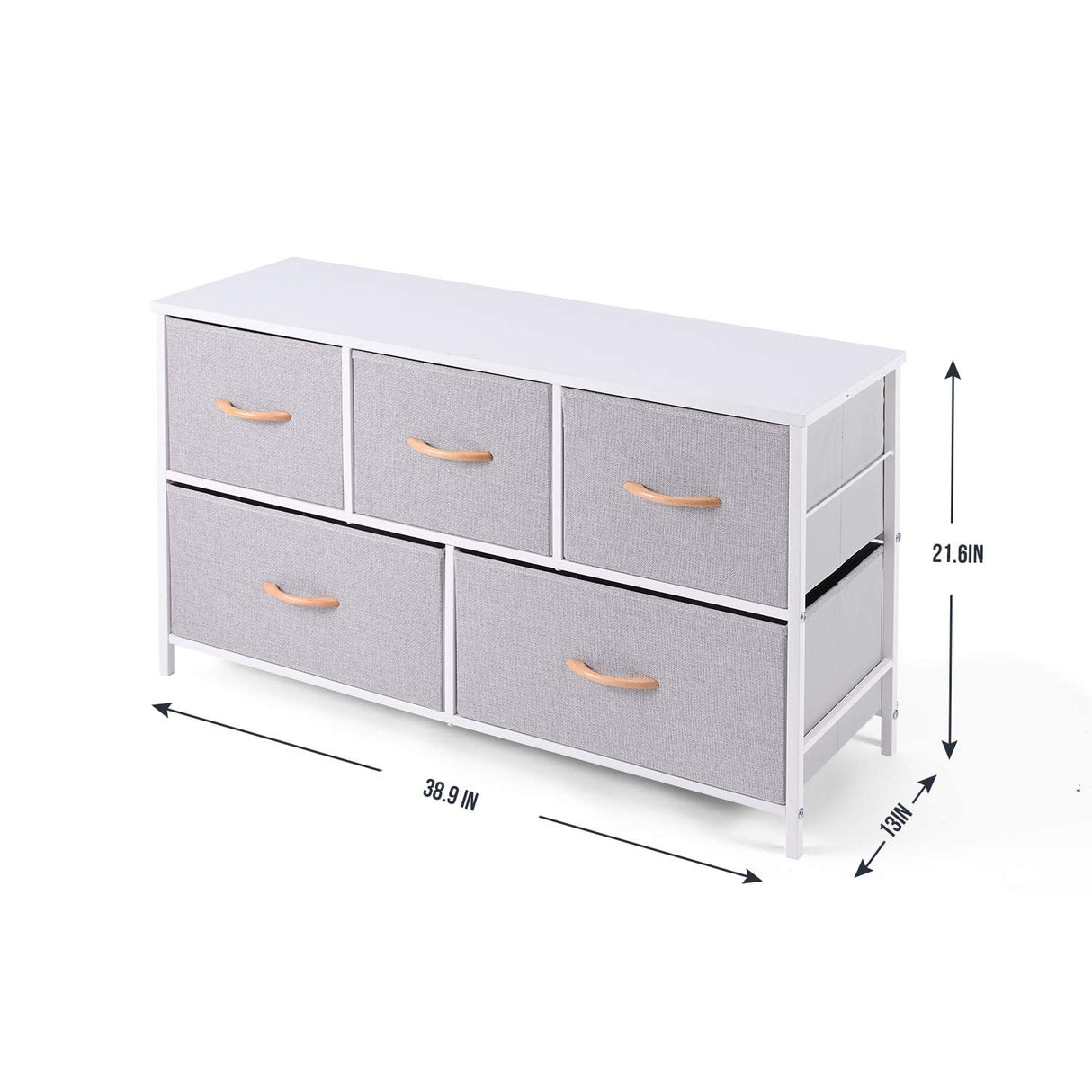 ROMOON Dresser for Bedroom, Fabric Dresser with 5 Drawers, Small Chest of Drawers, Storage Drawers Organizer Unit for Bedroom, Closet, Living Room, Hallway (Grey)