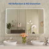 White Bathroom Mirror 48X30 Inch, Rounded Rectangle White Metal Frame Mirror,