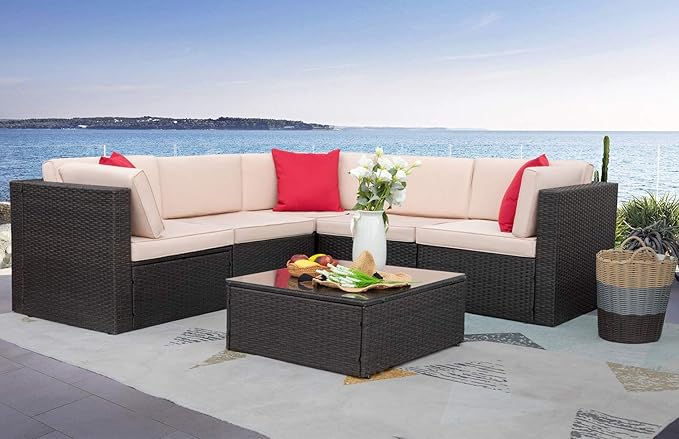 6 Pieces Patio Furniture Sets Outdoor Sectional Sofa