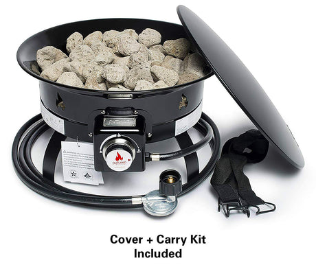 Outland Living Portable Propane Fire Pit, 19 - inch, 58,000 BTU with Fire Pit Cover & Carry Kit, Smokeless Gas Firebowl | Perfect for Camping, Patio, Backyard, Tailgating, Deck, RV| Black 893 Deluxe - Bircata