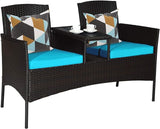 Outdoor Rattan Loveseat, Patio Conversation Set with Cushions & Table