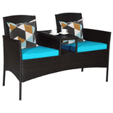 Outdoor Rattan Loveseat, Patio Conversation Set with Cushions & Table