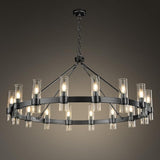 20-Light Large Gold Wagon Wheel Chandelier with Glass Shades