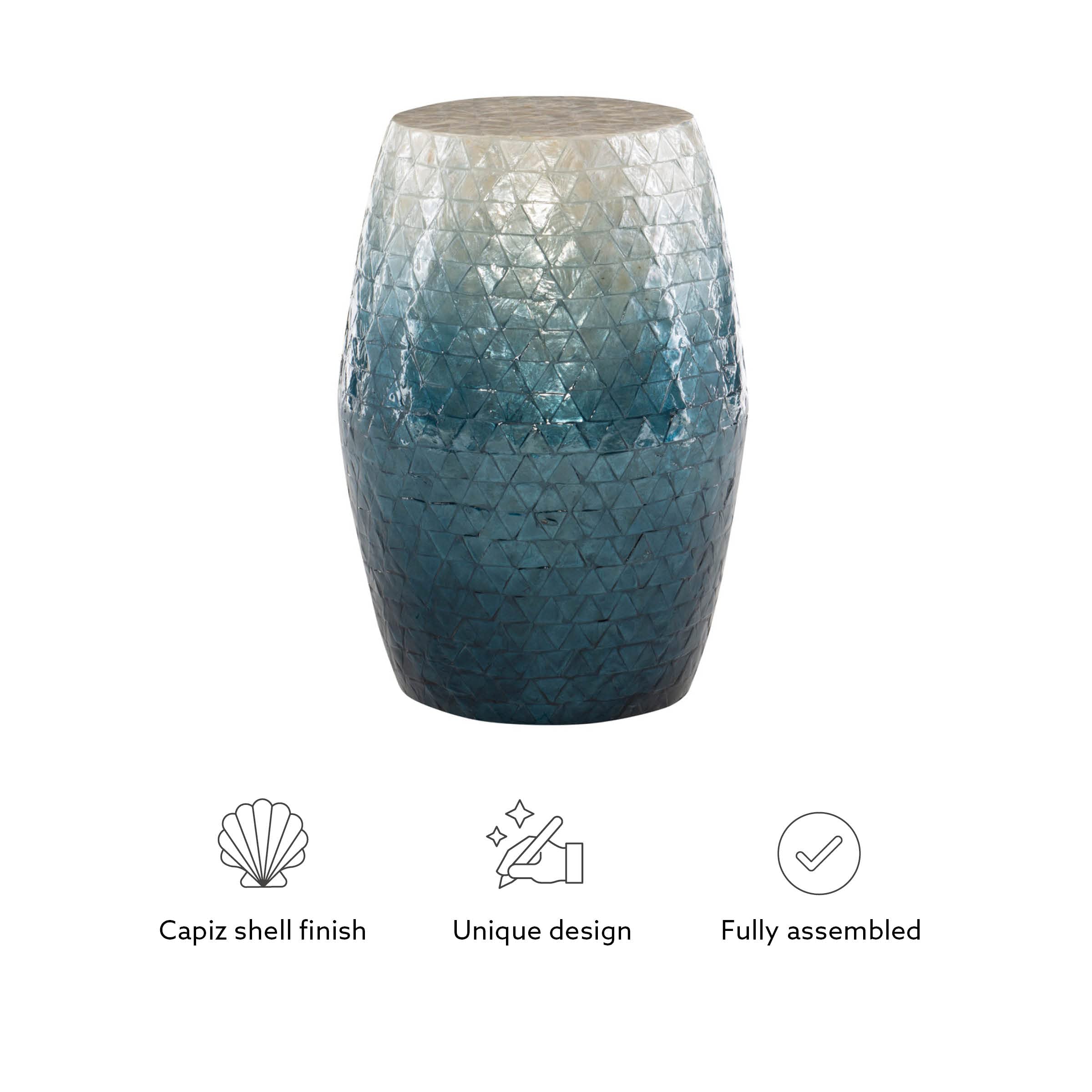 Linon Ivory and Blue Capiz Ombre Drum Tylin Accent Table