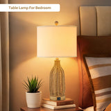 24.5" Rattan Table Lamps Set of 2 with USB Charging Ports