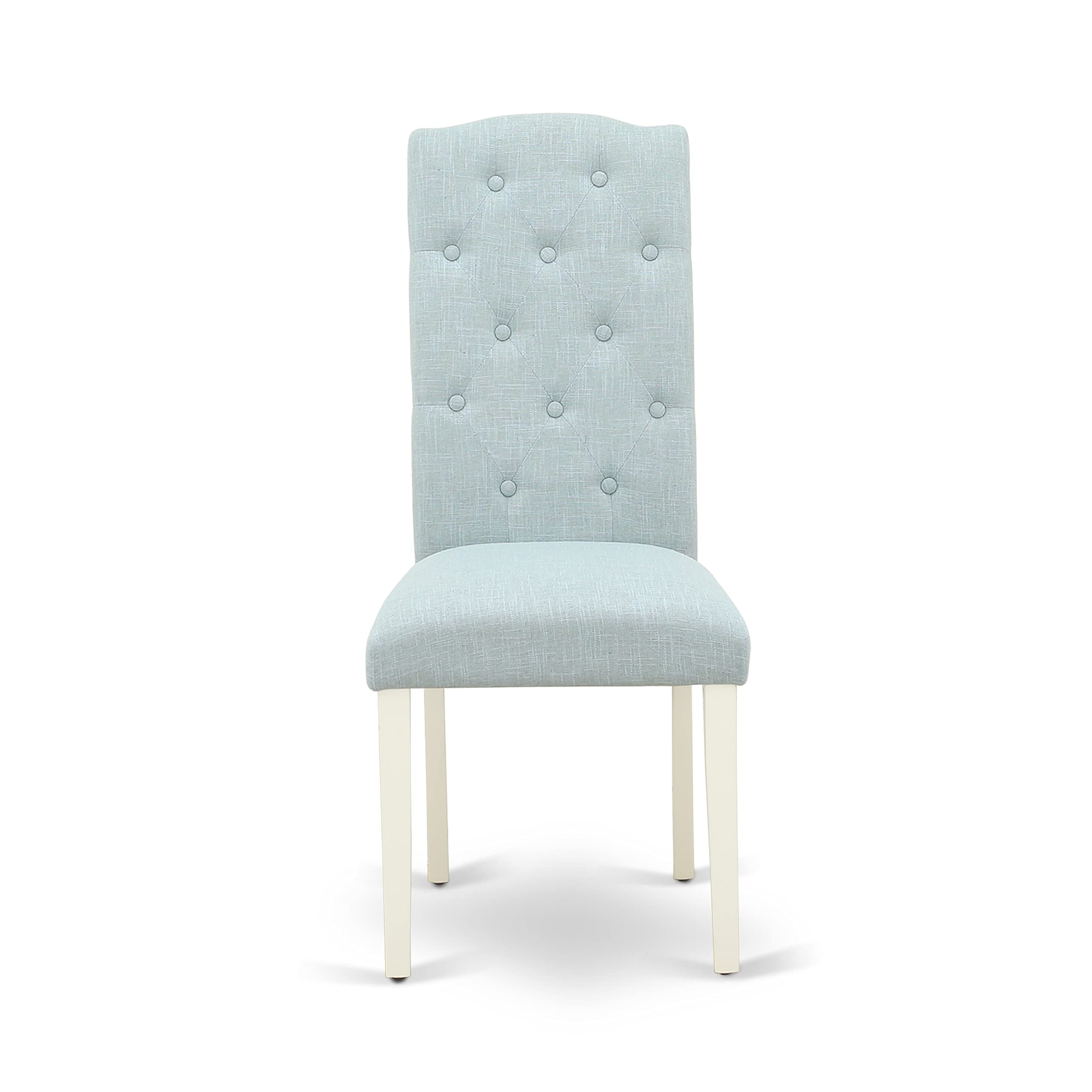 East West Furniture CACE7-LWH-15 Capri 7 Piece Kitchen Set Consist of a Rectangle Table and 6 Baby Blue Fabric Parsons Dining Room Chairs, 36x60 Inch, Linen White