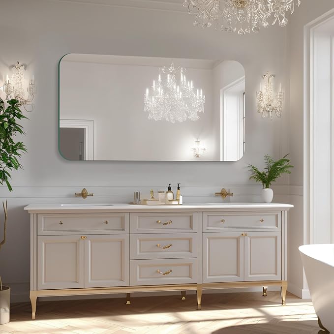 Frameless Bathroom Mirror, Rounded Corner Bathroom Vanity Mirror