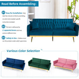 70” Velvet Futon Sofa Bed w/Adjustable Armrests and Backrest, Convertible Futon Couch