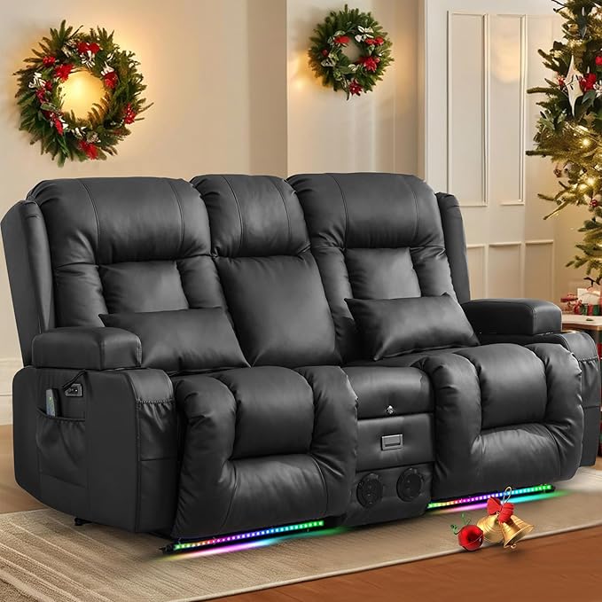 Power Recliner Chair with Massage & Heat, Faux Leather Recliner Sofa Chair