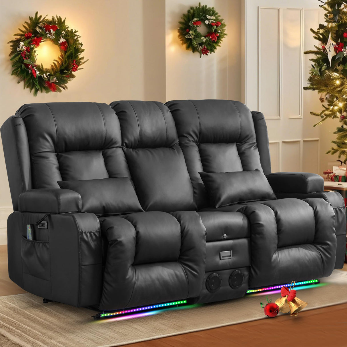 Power Recliner Chair with Massage & Heat, Faux Leather Recliner Sofa Chair