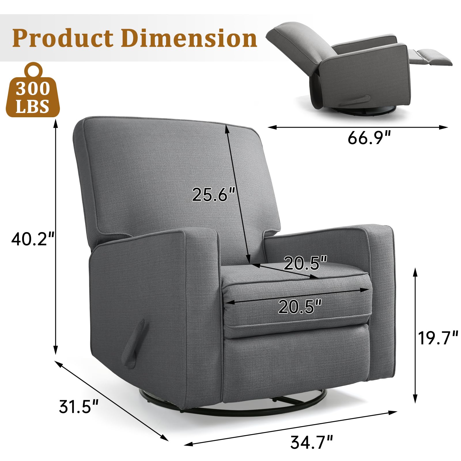 EaseCore Swivel Glider Recliner Chair with Lever Recline & Cushion Back