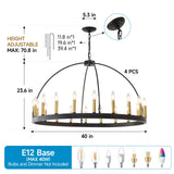 Black and Gold Wagon Wheel Chandelier 20-Light 40 Inch, Extra Large Round Rustic