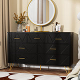 Dresser for Bedroom, 7 Drawer Dresser, Black Dresser with Gold Handles