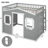 House Loft Bed Full Size Kids Playhouse Bed, Solid Wood Loft Bed Frame with Window