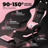 Pink Gaming Chair with Cat Ears - Ergonomic Office Chair with Memory Foam