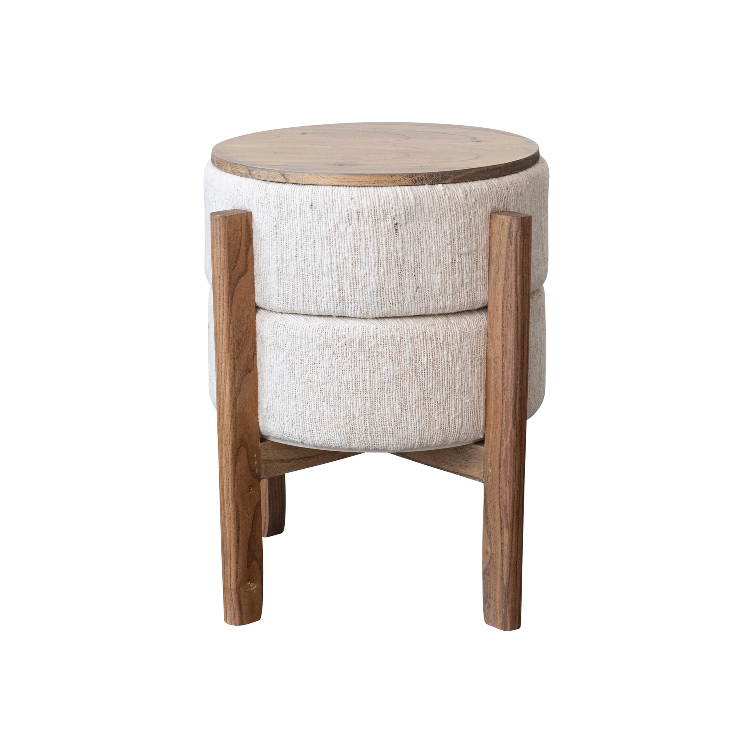 Woven Cotton and Wool Blend Table/Stool with Oak Wood Legs and Reversible Top