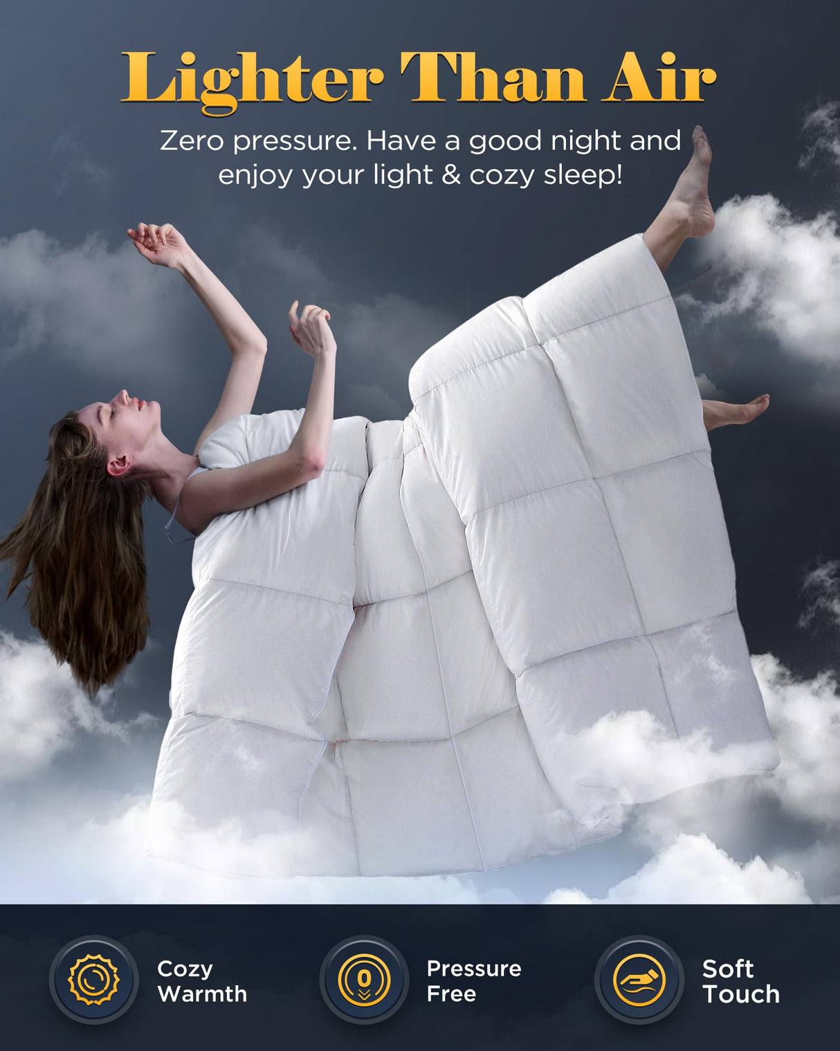 3D Baffle Box Real Down Comforter, 750 Fill-Power Ultra-Soft Down Duvet Insert, All Season White Feathers Down Twin Comforter, Medium Warm Bed Comforter, Fluffy and Cozy, 8 Corner Tabs - 68" X 90"