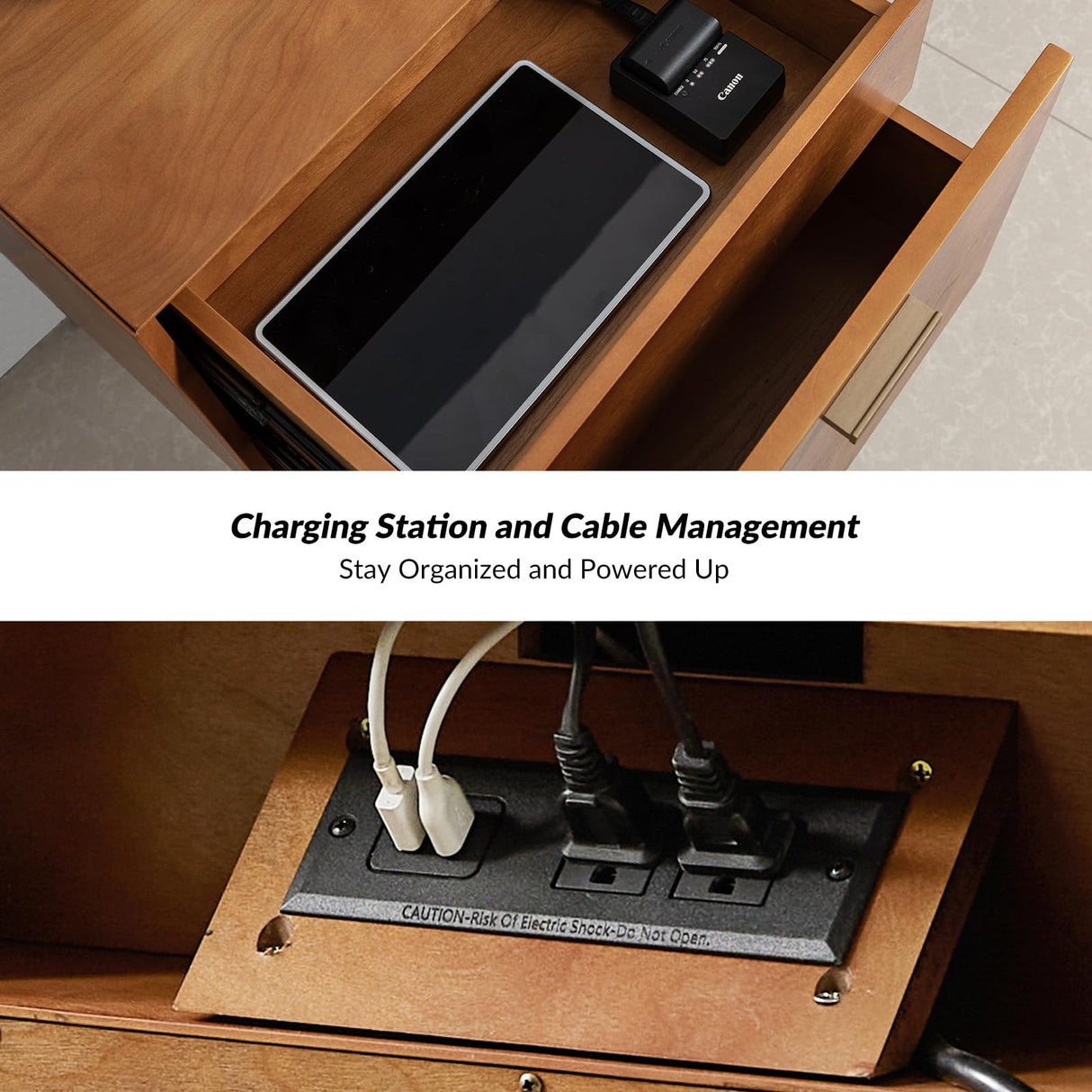 Nightstand with Charging Station, Mid-Century Modern Nightstands