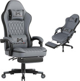 Chair with Footrest, Ergonomic Computer Chair, PU Breathable Material with Headrest and Lumbar Support, Suitable for Silla Gamer and Adults (Grey)