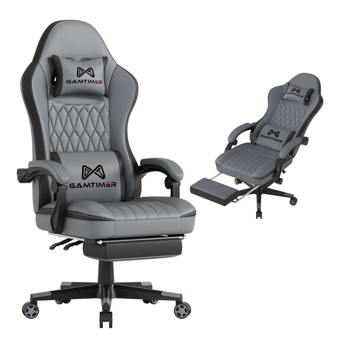 Chair with Footrest, Ergonomic Computer Chair, PU Breathable Material with Headrest and Lumbar Support, Suitable for Silla Gamer and Adults (Grey)