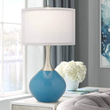 Modern Table Lamp 30.5" Tall Brushed Nickel Silver Metal Swift Blue Glass