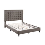 Fabric Upholstered Cal. King Bed with Button Tufted Headboard, Brown