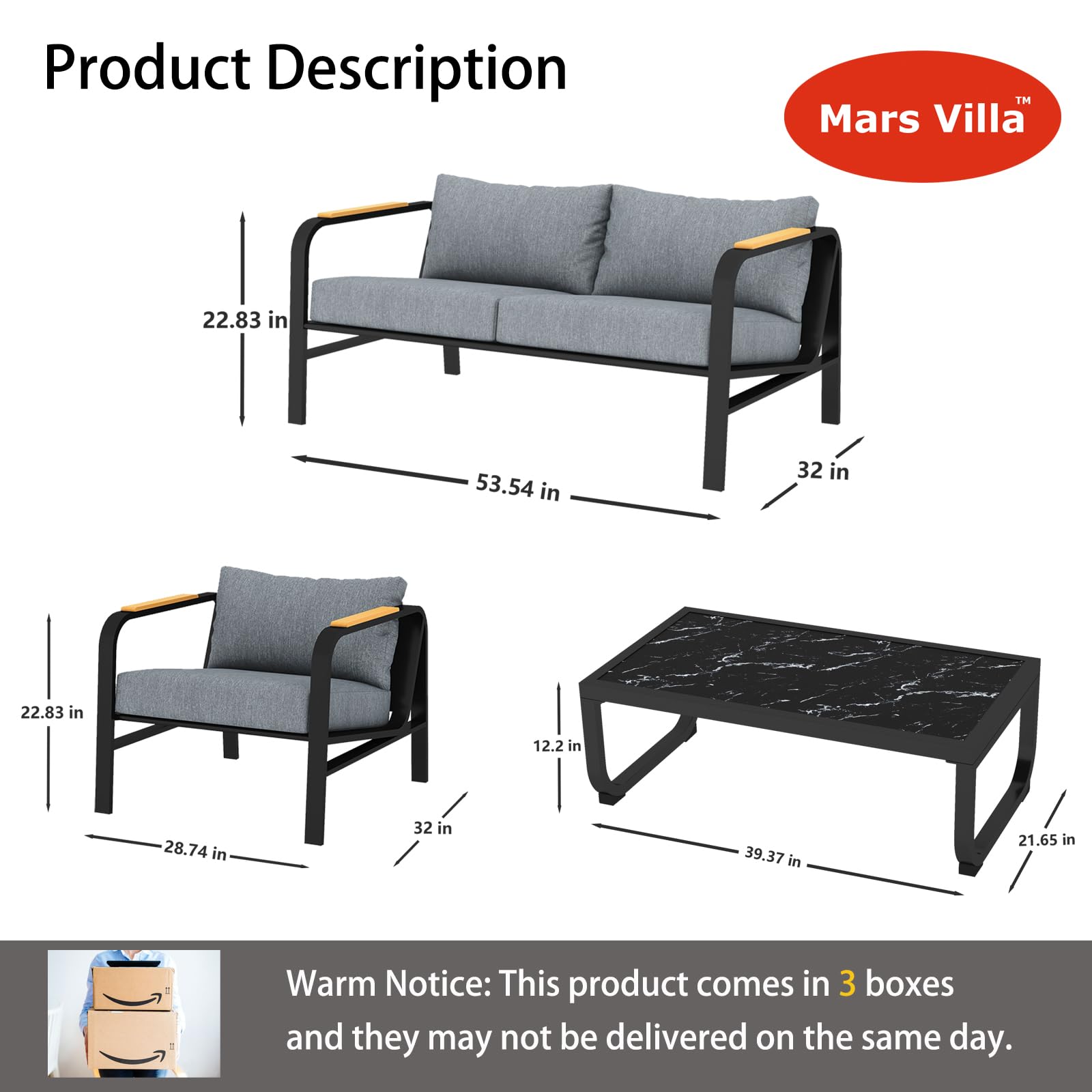 Metal Patio Furniture Set, 4 Pieces Modern Outdoor Conversation Set, Patio Set