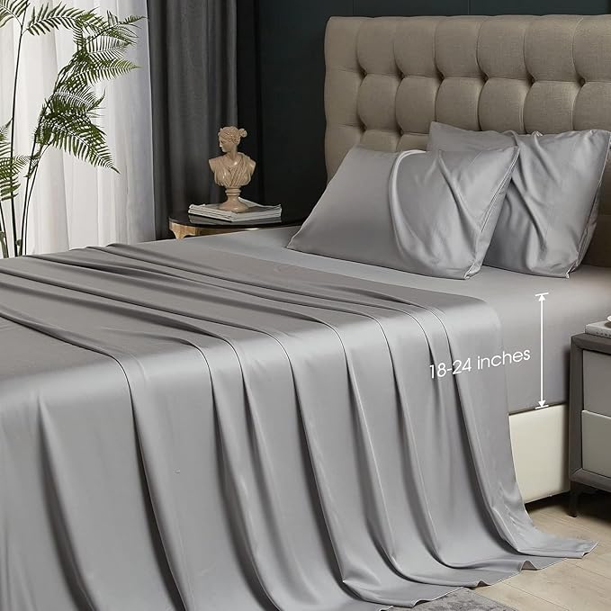 Full Sheets Sets, Rayon Derived from Bamboo, Extra Deep Pocket Sheets Fits 18"-24"