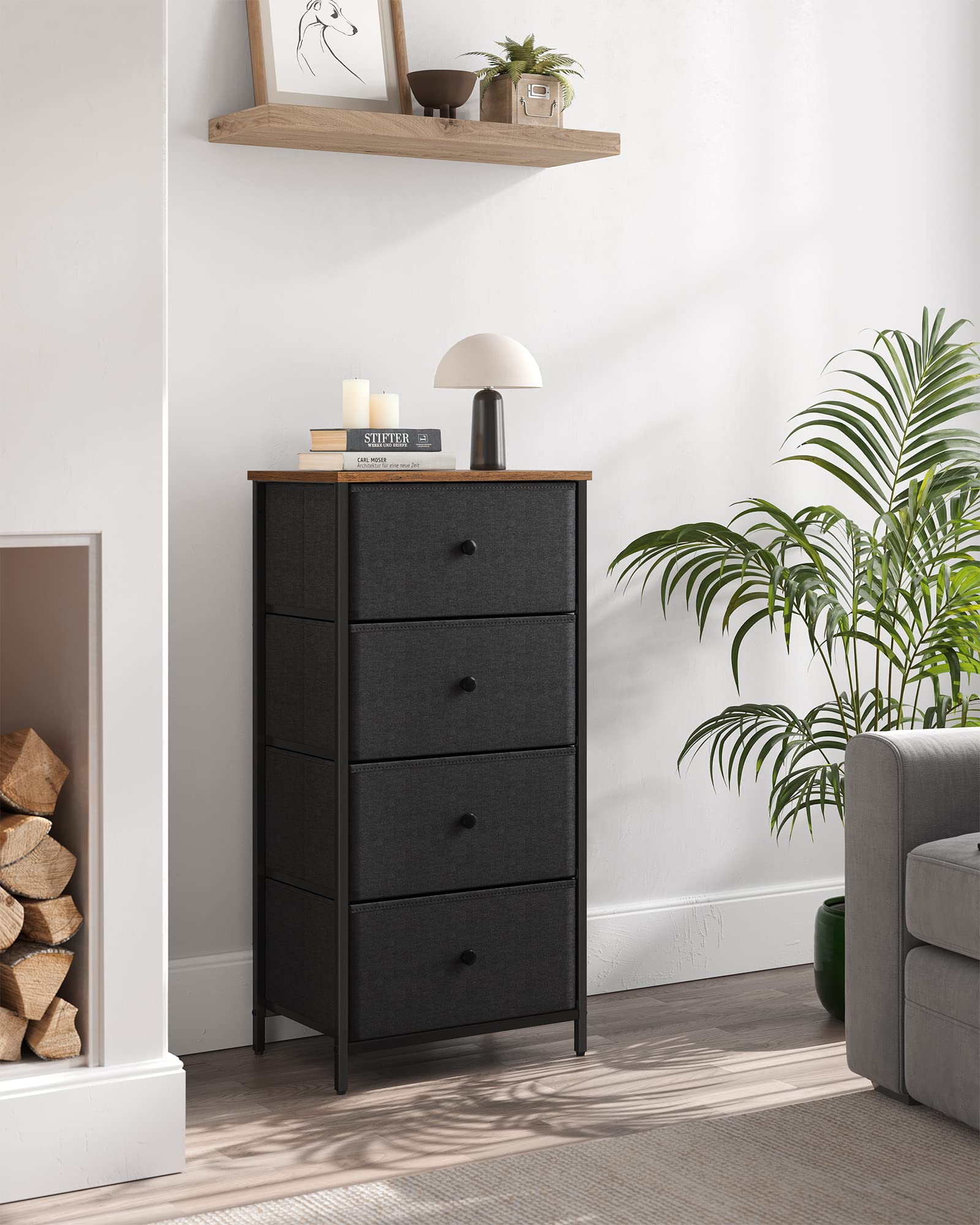 Bedroom, Fabric Dresser with 4 Metal Frame, Small Chest of Drawers