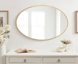 Zayda Modern Traditional Oval Framed Wall Mirror, 24 x 36, Gold, Metal Minimalist Glam